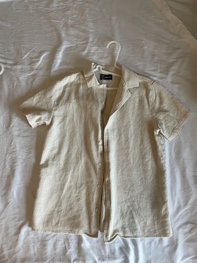 Original Use Short-Sleeve Waffle Button-Down Shirt - Cream